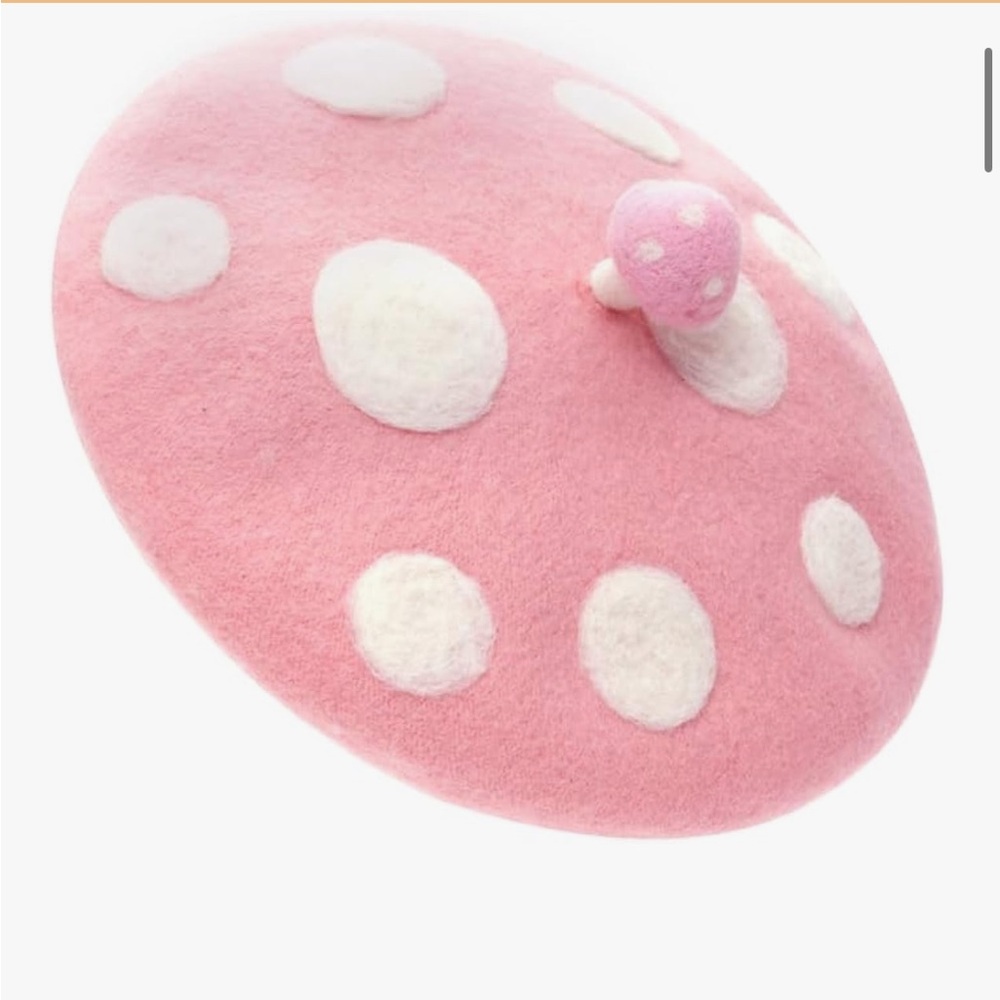 Pink Polka Dot Women’s Wool Mushroom Beret